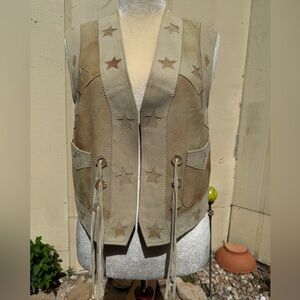 Tasha Polizzi Suede Leather Starry Vest Tan Fringe Western Star Ranch Boho